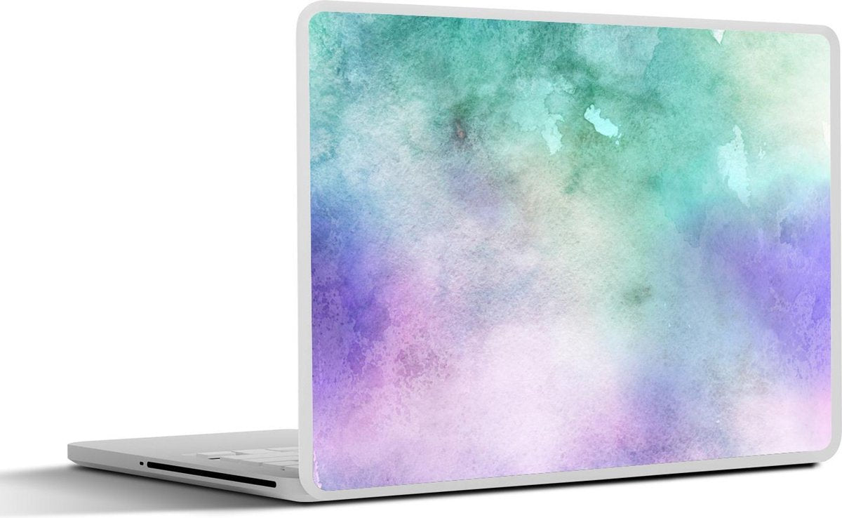Laptop sticker - 10.1 inch - Abstract werk gemaakt met waterverf en groene en paarse kleuren
