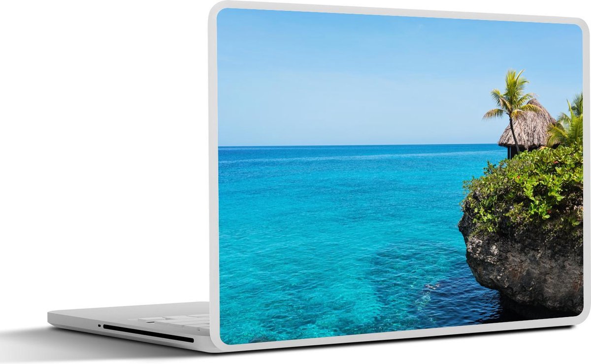 Laptop sticker - 10.1 inch - Illustratie van een rotsachtige kustlijn bij een heldere zee