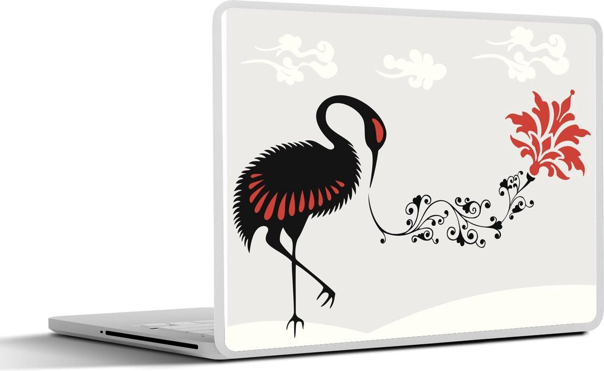 Laptop sticker - 10.1 inch - Illustratie van een Chinese kraanvogel in het zwart