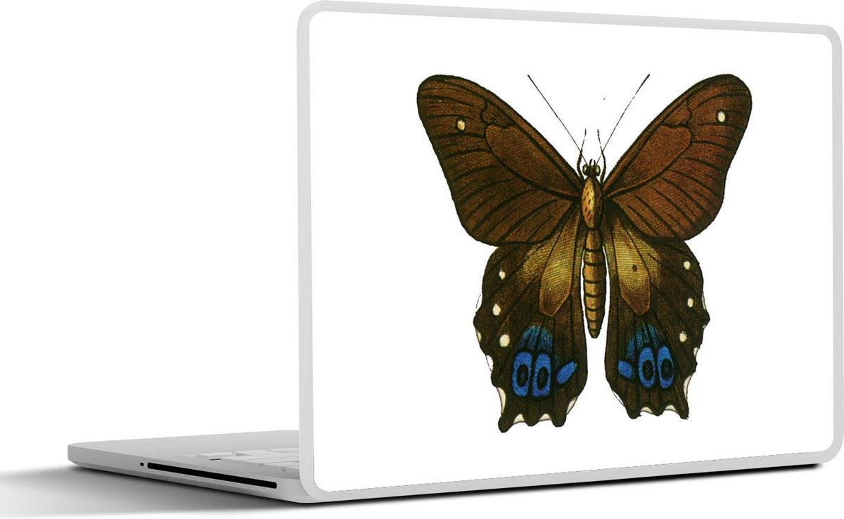 Laptop sticker - 10.1 inch - Illustratie van een bruine vlinder met blauwe ogen