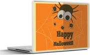 Laptop sticker - 10.1 inch - 'Happy Halloween' met spinnen op een oranje achtergrond