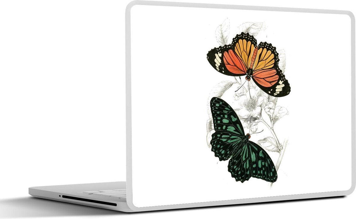 Laptop sticker - 10.1 inch - Illustratie van twee vlinders op een witte bloem