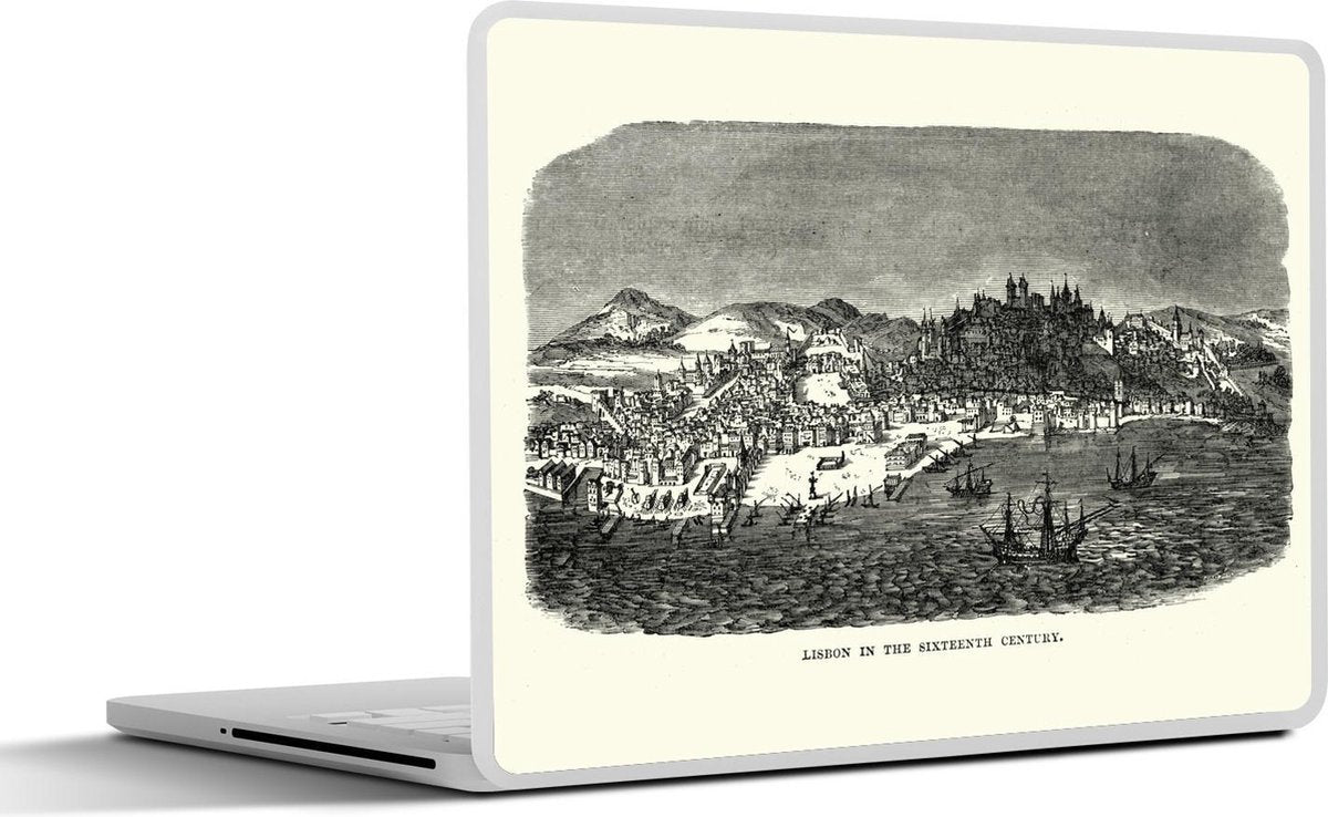 Laptop sticker - 10.1 inch - Illustratie van een uitzicht over Lissabon in Portugal