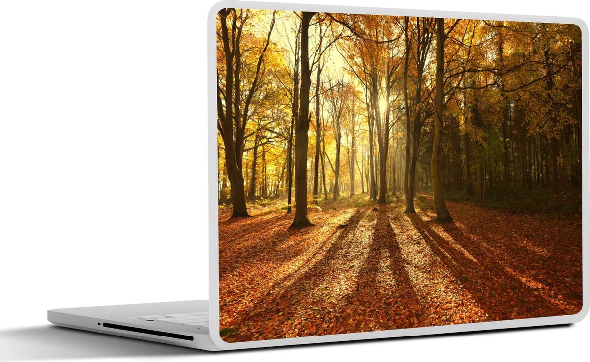 Laptop sticker - 10.1 inch - Afbeelding van een bos met de herfstzon in het Verenigd Koninkrijk