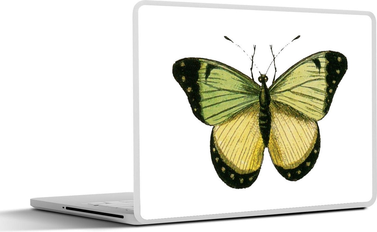Laptop sticker - 10.1 inch - Illustratie van een groen met gele vlinder