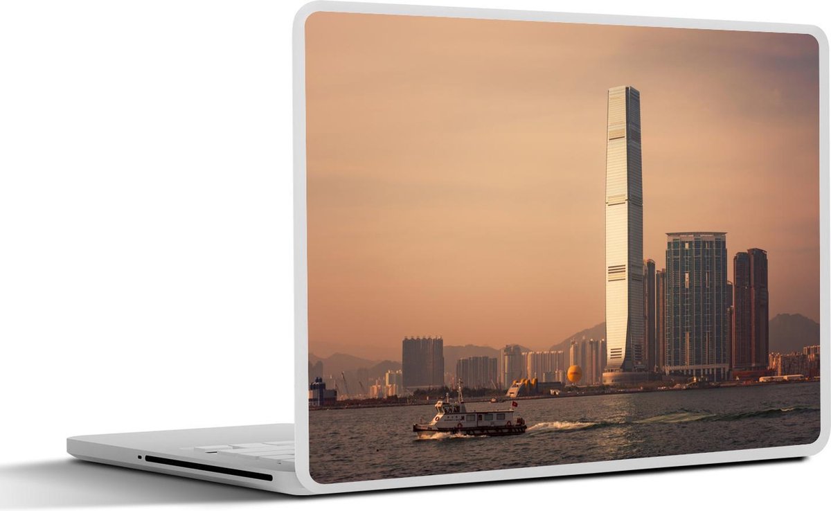 Laptop sticker - 10.1 inch - International Commerce Centre in Hongkong bij een zonsondergang