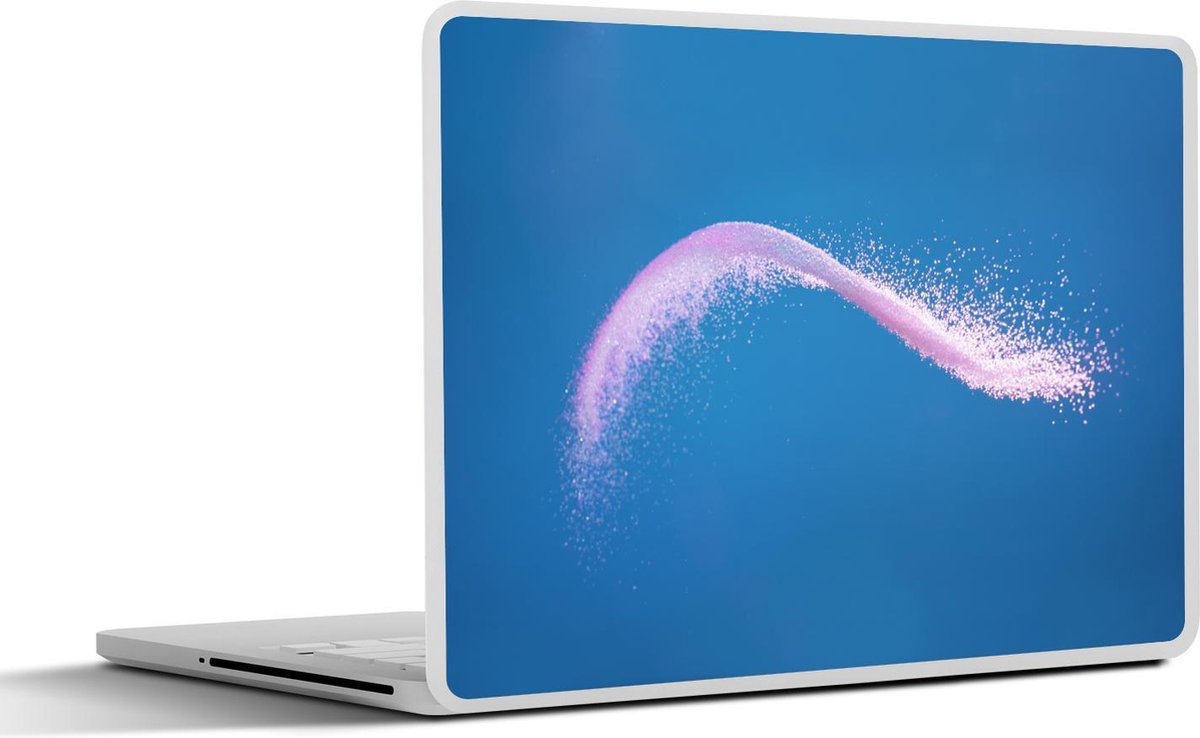 Laptop sticker - 10.1 inch - Abstracte roze en witte golf op blauwe achtergrond