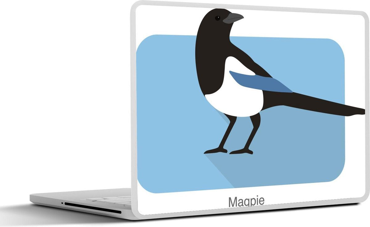 Laptop sticker - 10.1 inch - Illustratie van ekster op een blauwe achtergrond