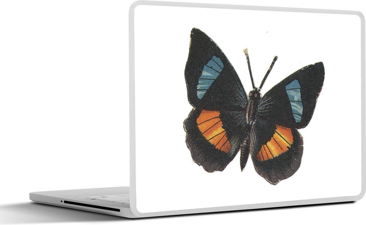 Laptop sticker - 10.1 inch - Illustratie van een zwarte vlinder met oranje en blauwe details