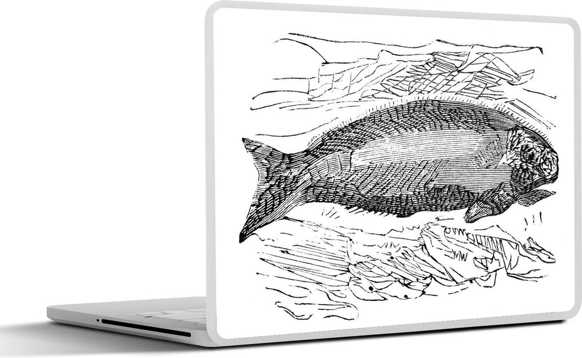 Laptop sticker - 10.1 inch - Illustratie van een doejong in het water in zwart-wit