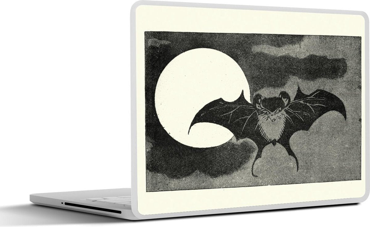 Laptop sticker - 10.1 inch - Illustratie van een vleermuis voor een maan in zwart-wit