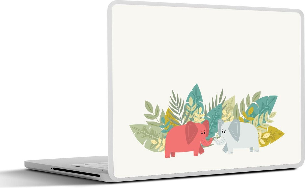 Laptop sticker - 10.1 inch - Illustratie van twee olifanten in pastelkleuren