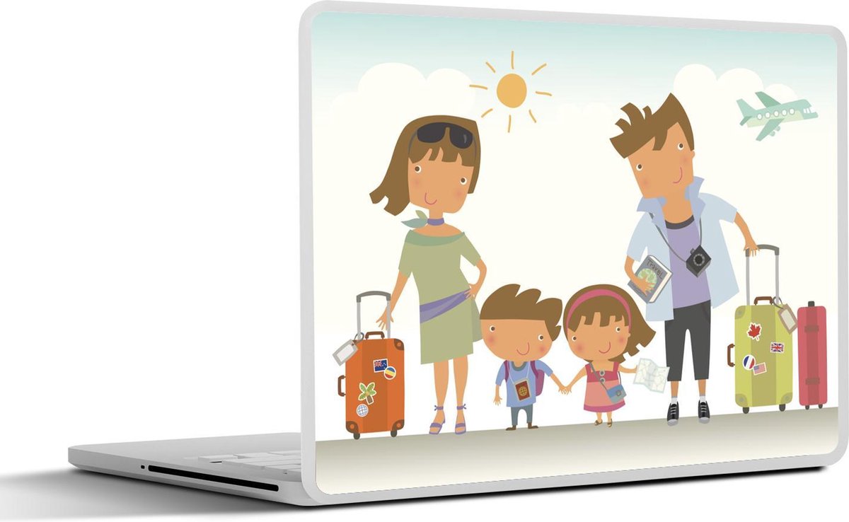 Laptop sticker - 10.1 inch - Illustratie van een familie die op reis gaat