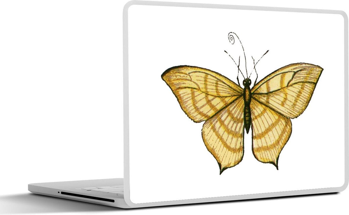 Laptop sticker - 10.1 inch - Illustratie van een beige vlinder met gele strepen