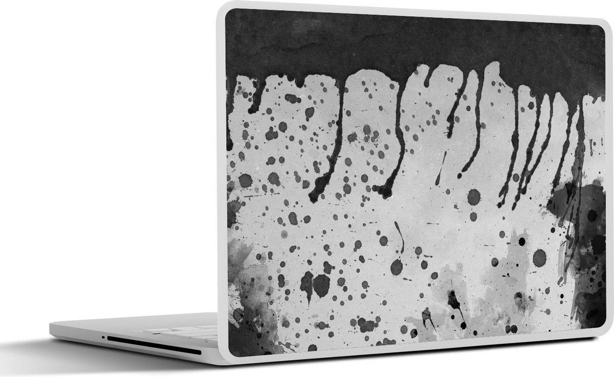 Laptop sticker - 10.1 inch - Abstract werk gemaakt met waterverf en druipende verf op een grijze achtergrond