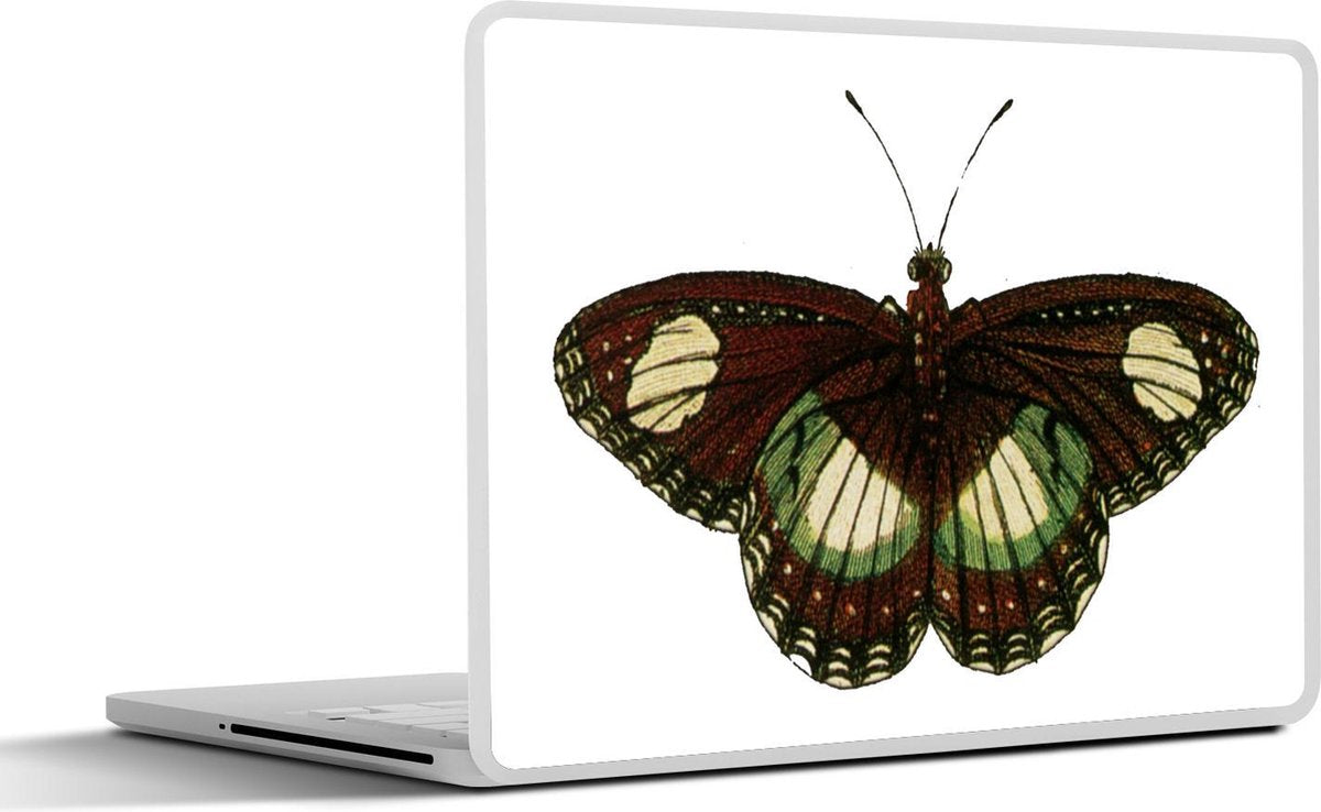 Laptop sticker - 10.1 inch - Illustratie van een donkerrood met groene vlinder