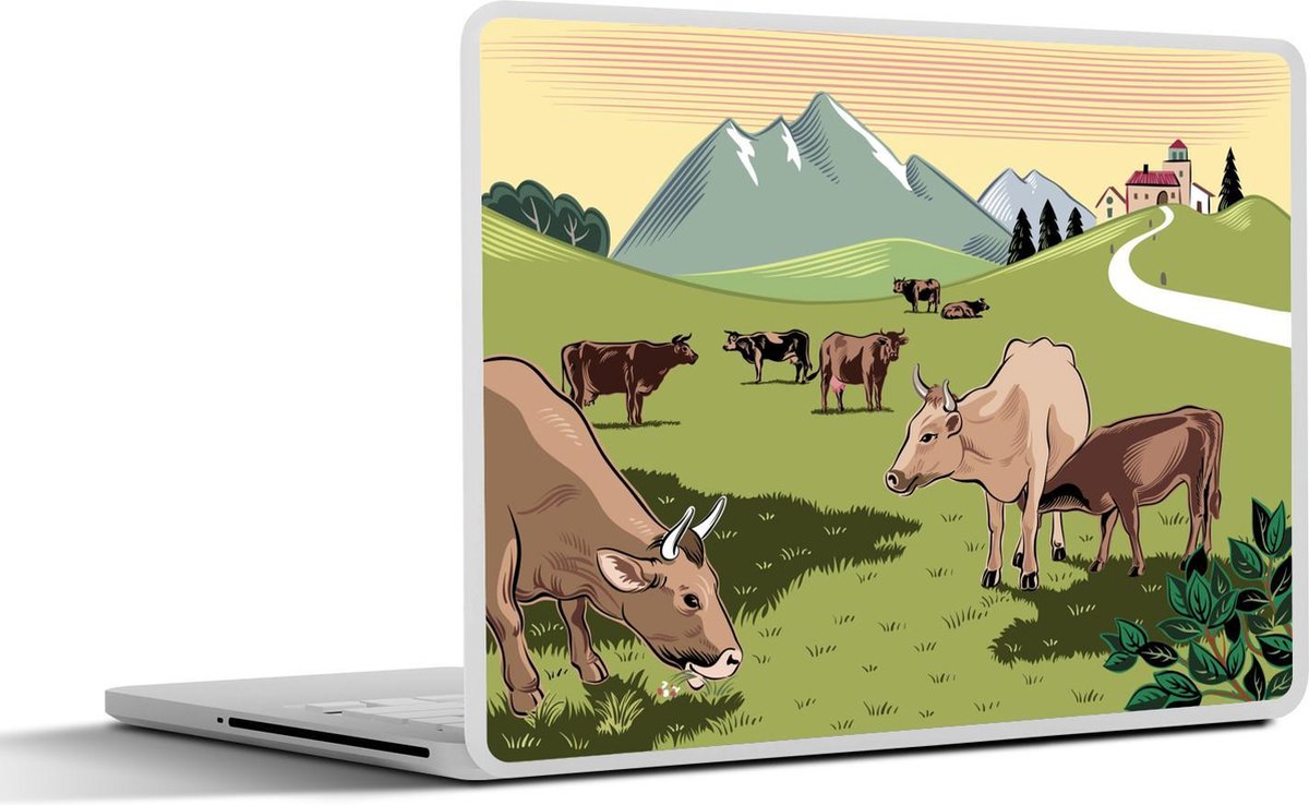 Laptop sticker - 10.1 inch - Alpen koeien in een illustratie