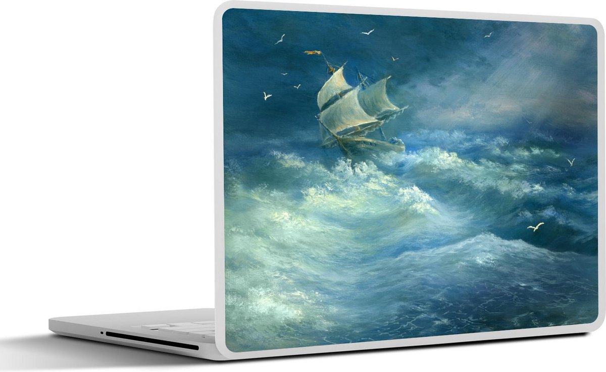 Laptop sticker - 10.1 inch - Illustratie van een zeilschip op het blauwe water