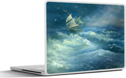 Laptop sticker - 10.1 inch - Illustratie van een zeilschip op het blauwe water
