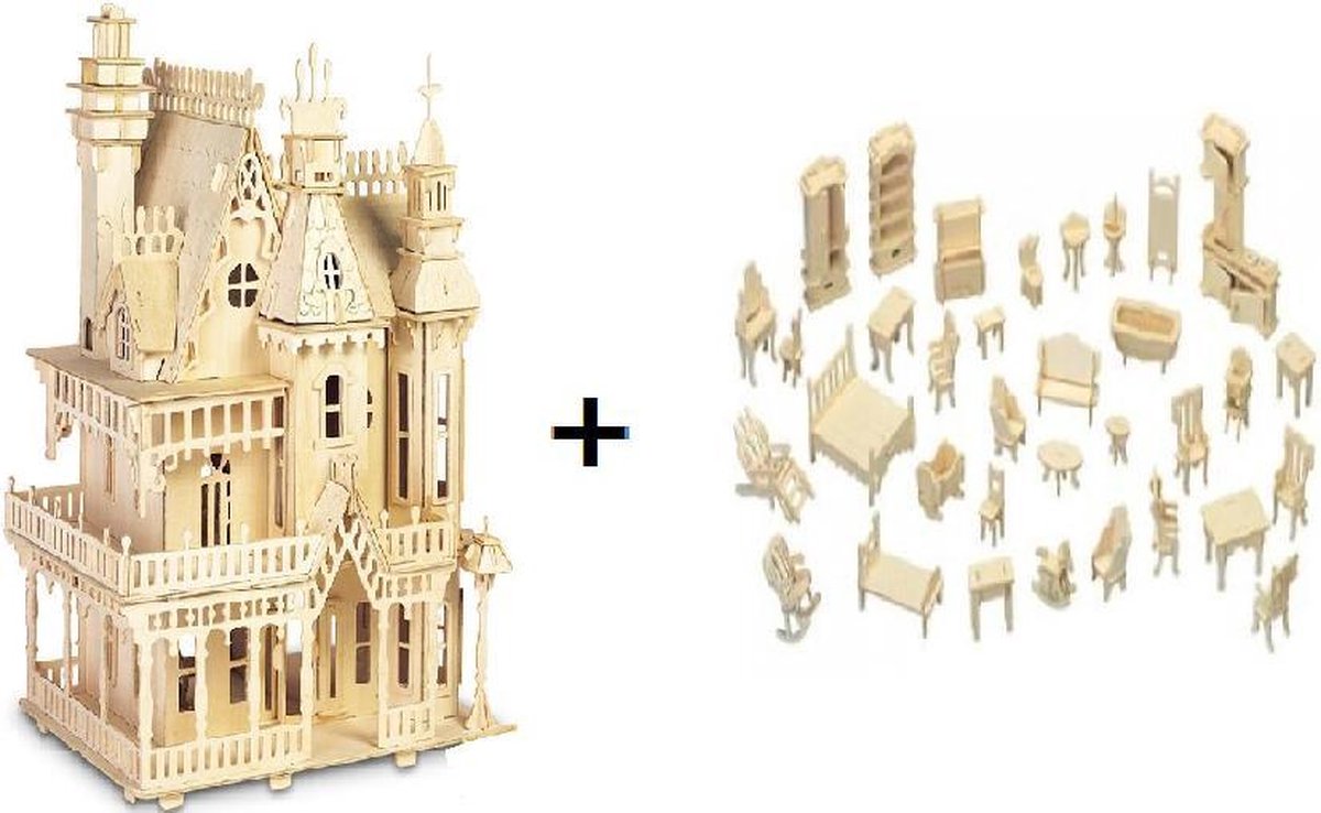 Bouwpakket Poppenhuis Villa Fantasia groot DIY Schaal 1:24
