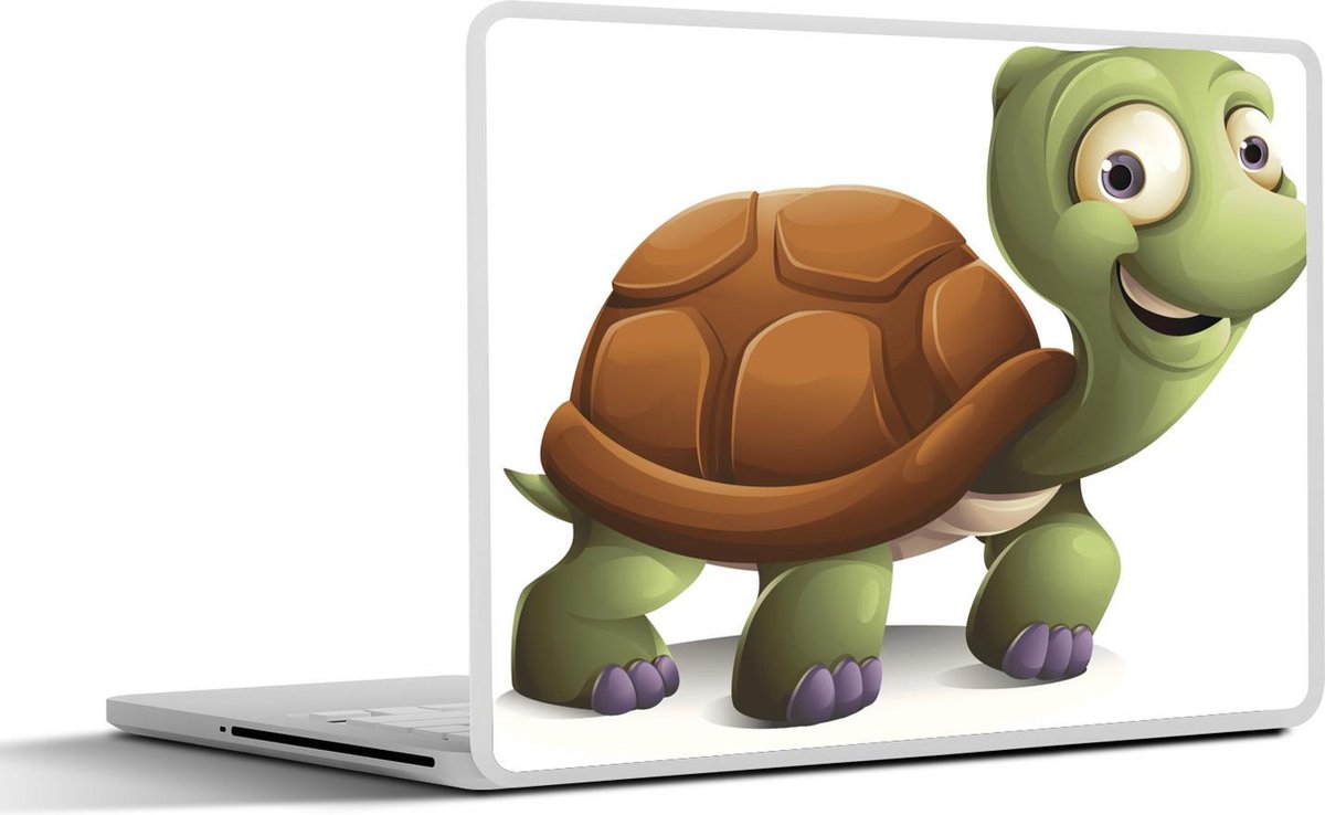 Laptop sticker - 10.1 inch - Illustratie van een groene schildpad die lacht