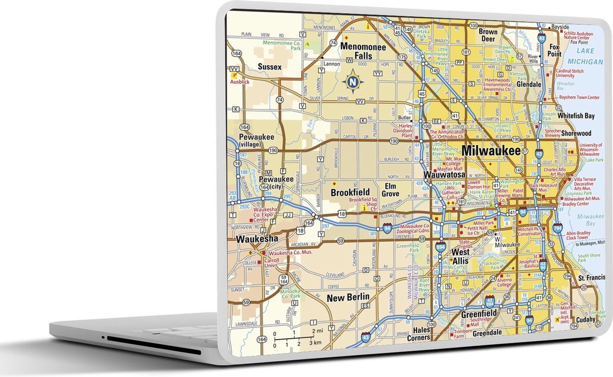 Laptop sticker - 10.1 inch - Illustratie van een kaart van Milwaukee