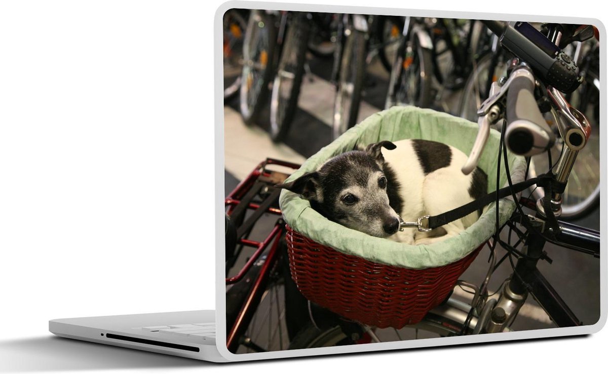 Laptop sticker - 10.1 inch - Jack Russel hond in een fietsmand