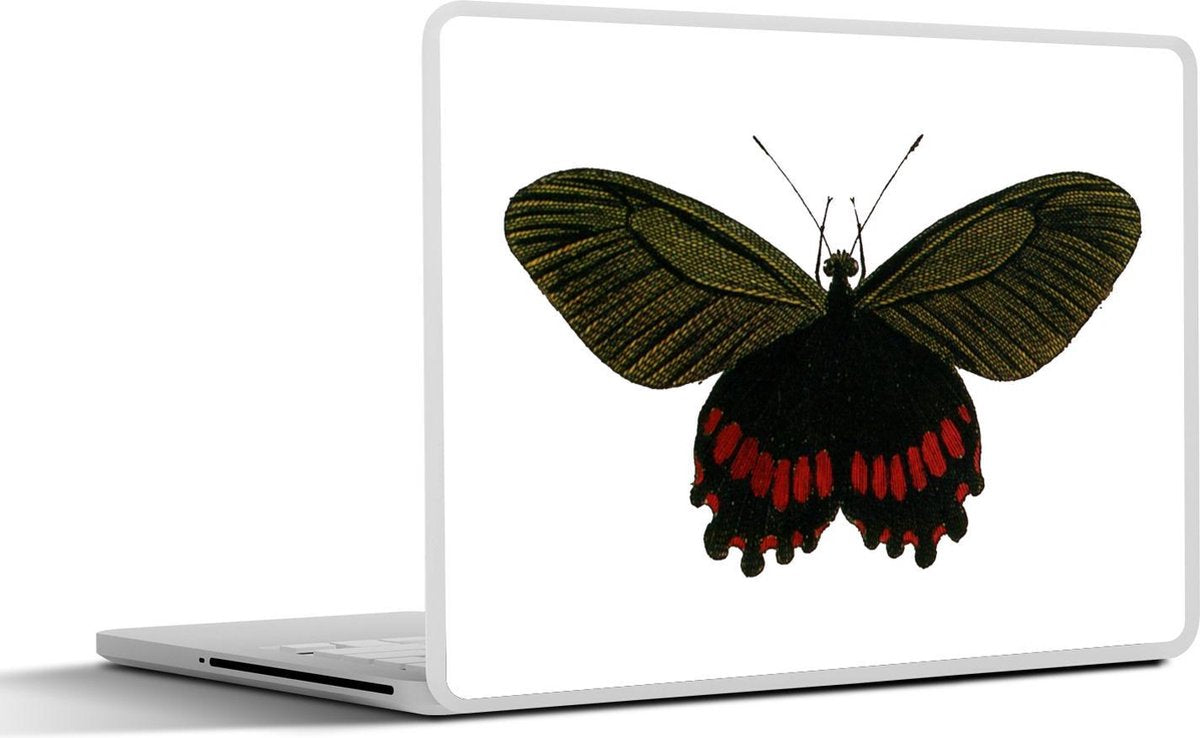 Laptop sticker - 10.1 inch - Illustratie van een donkergroen met zwarte vlinder