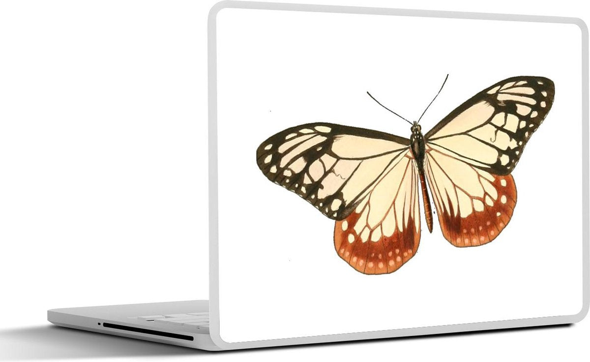 Laptop sticker - 10.1 inch - Illustratie van een witte vlinder met bruine en zwarte details