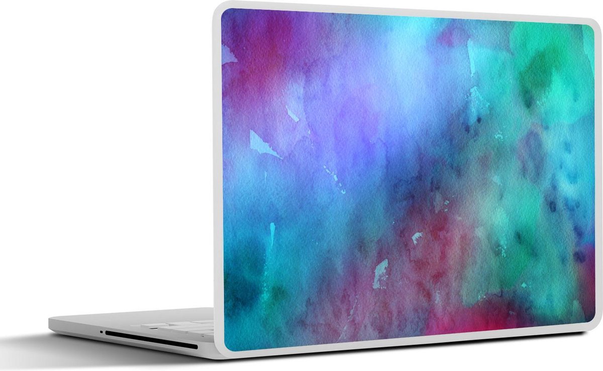 Laptop sticker - 10.1 inch - Abstract kunstwerk gemaakt met waterverf en blauwe met groene en paarse kleuren