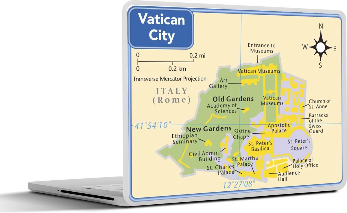 Laptop sticker - 10.1 inch - Illustratie van een kaart van Vaticaanstad met een blauwe rand