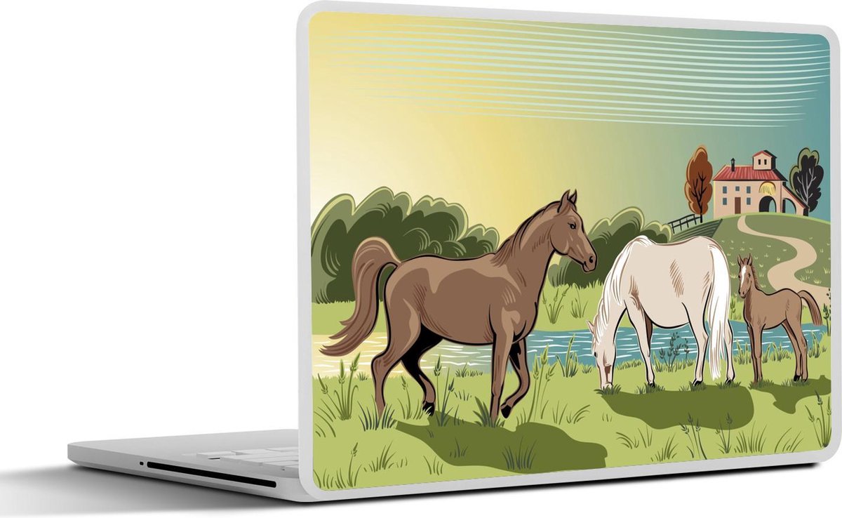 Laptop sticker - 10.1 inch - Illustratie van een stel paarden met een veulen
