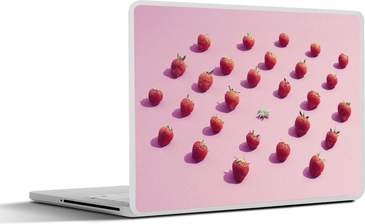 Laptop sticker - 10.1 inch - Aardbeien op een roze achtergrond