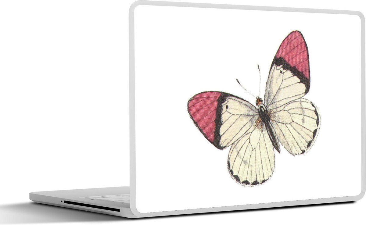 Laptop sticker - 10.1 inch - Illustratie van een wit met roze vlinder