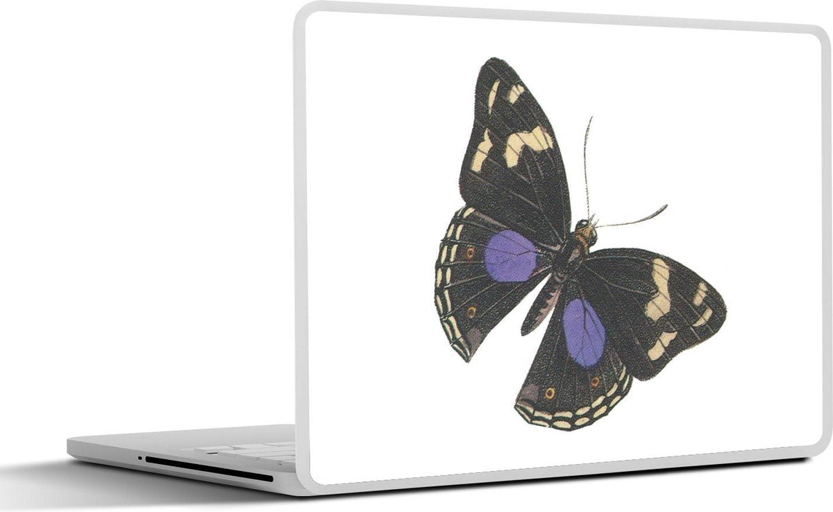 Laptop sticker - 10.1 inch - Illustratie van een zwarte vlinder met paarse stippen