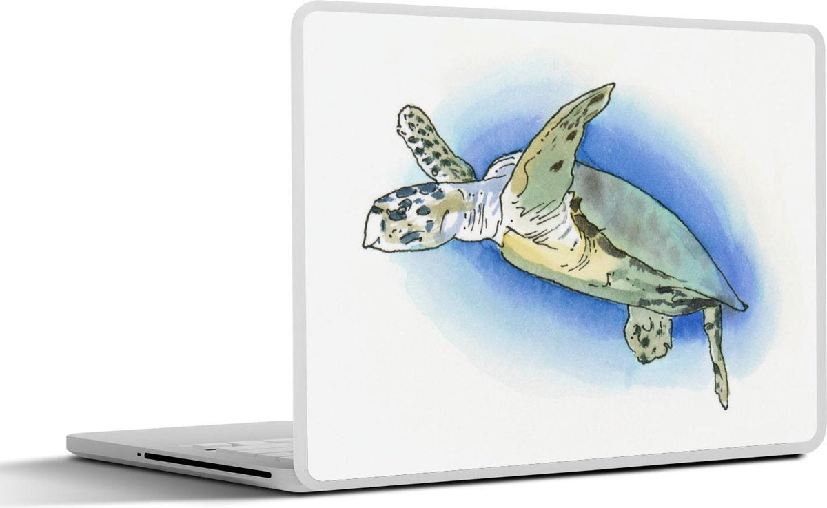 Laptop sticker - 10.1 inch - Illustratie van een schildpad in het water