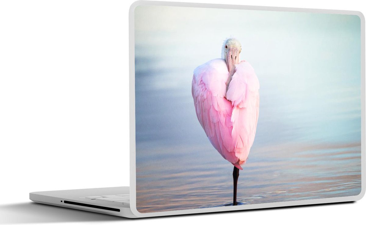Laptop sticker - 10.1 inch -  een roze lepelaar met ingesloten vleugels