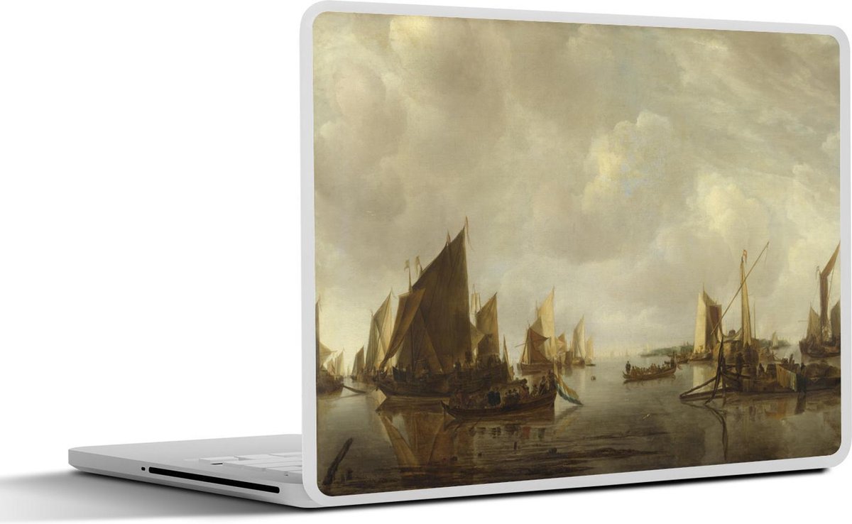 Laptop sticker - 10.1 inch - A River Scene with Dutch Vessels Becalmed -Schilderij van Jan van de Capella