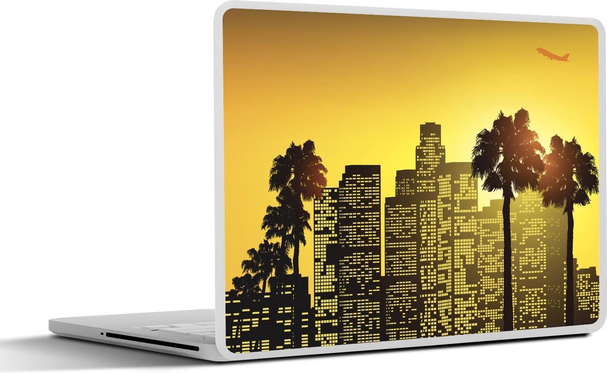 Laptop sticker - 10.1 inch - Illustratie van een zwarte skyline van Los Angeles