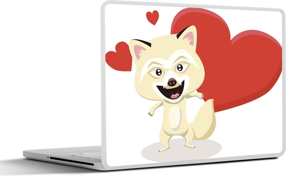 Laptop sticker - 10.1 inch - Illustratie van een witte poolvos met hartjes