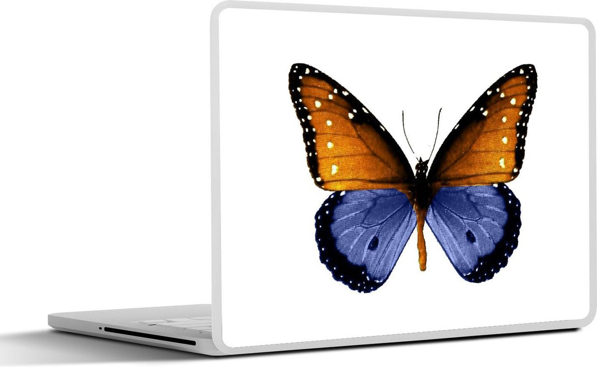 Laptop sticker - 10.1 inch - Illustratie van een oranje met blauwe vlinder