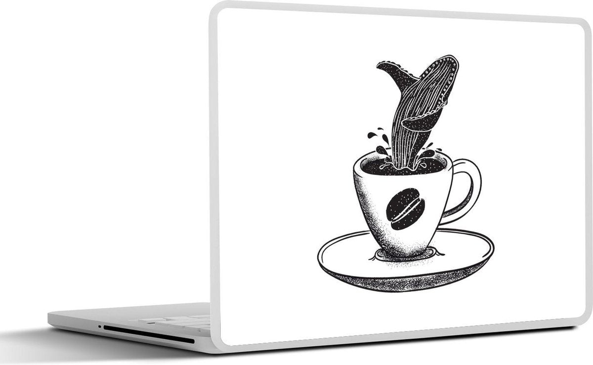 Laptop sticker - 10.1 inch - Illustratie van een walvis in een kop koffie