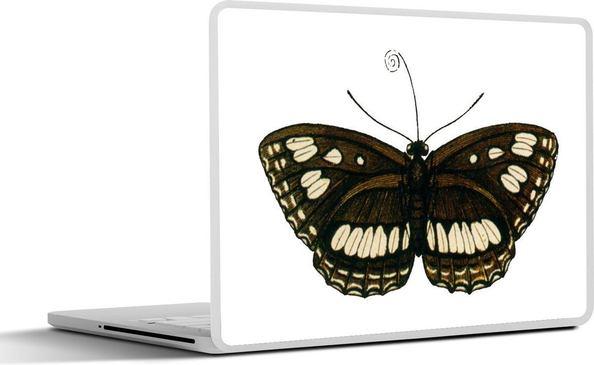 Laptop sticker - 10.1 inch - Illustratie van een donkerbruine met witte vlinder