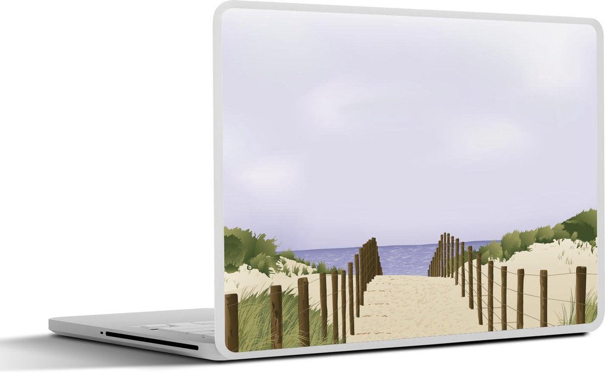 Laptop sticker - 10.1 inch - Illustratie van een duinpad naar zee