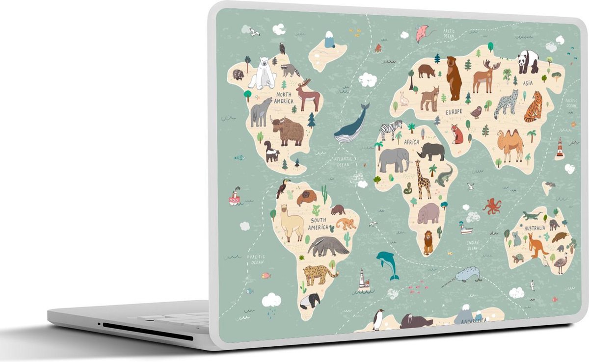Laptop sticker - 10.1 inch - Aarde - Wereldkaart kinderen - Dieren