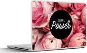 Laptop sticker - 10.1 inch - 'Girl power' met een achtergrond van roze bloemen