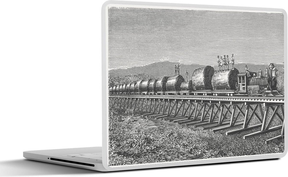 Laptop sticker - 10.1 inch - Illustratie van een goederentrein met boomstammen van Redwood bomen