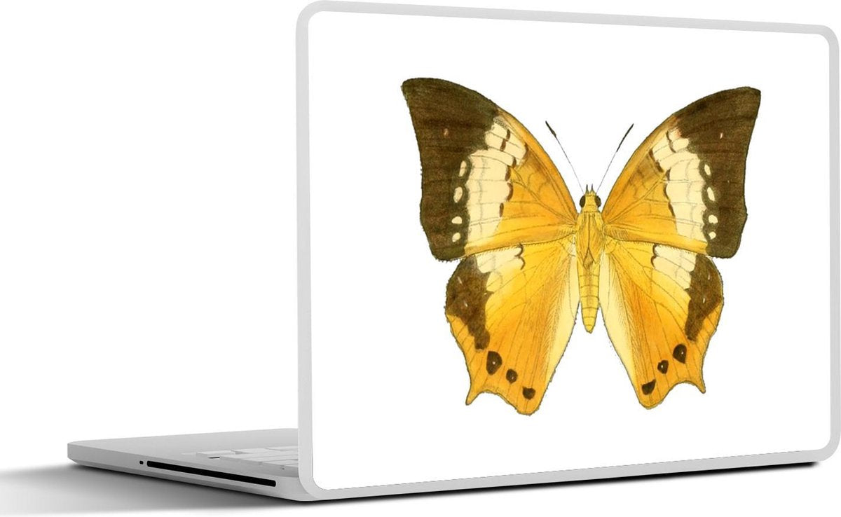 Laptop sticker - 10.1 inch - Illustratie van een geel met bruine vlinder
