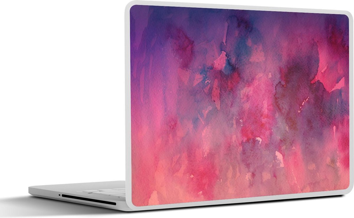 Laptop sticker - 10.1 inch - Abstract kunstwerk gemaakt met waterverf en roze en paarse kleuren