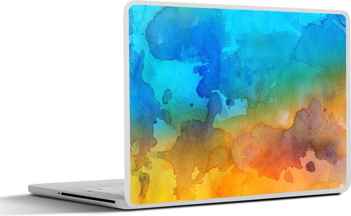 Laptop sticker - 10.1 inch - Abstract werk gemaakt met waterverf en blauwe en oranje kleuren